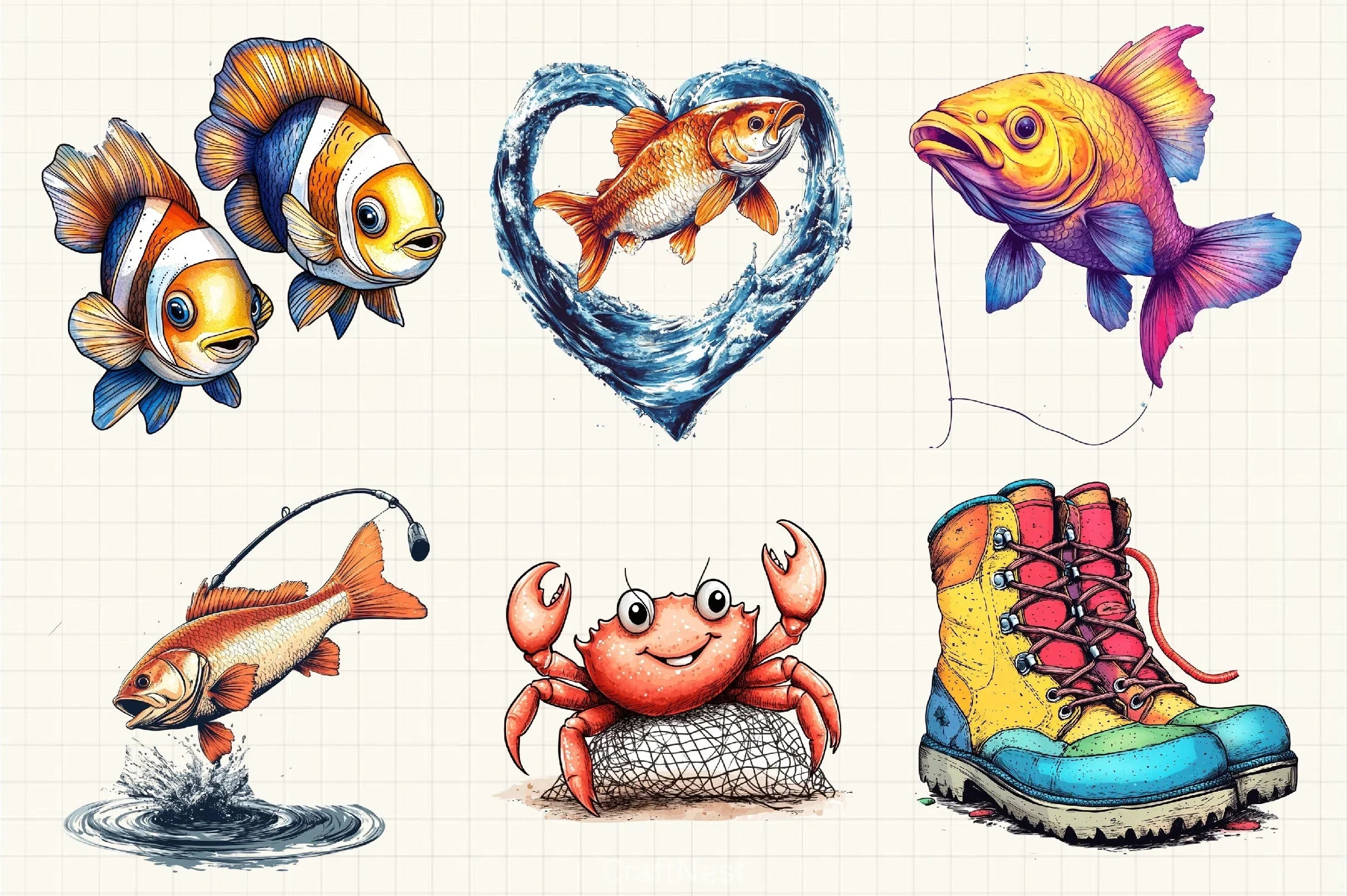 Fishing Clipart Bundle 1 - CraftNest - Digital Crafting and Art