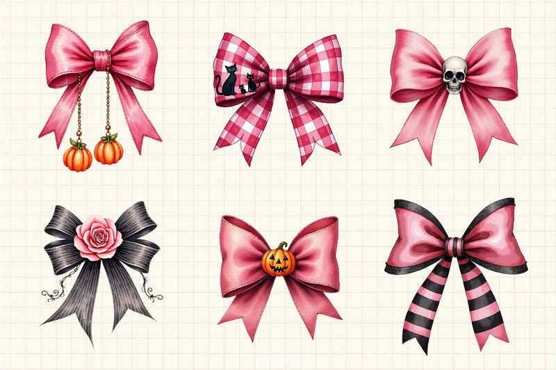 Charm Pink Halloween Bow Clipart Bundle - CraftNest - Digital Crafting and Art