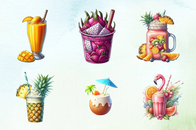 Summer Tropical Smoothie Cup Clipart Bundle - CraftNest - Digital Crafting and Art