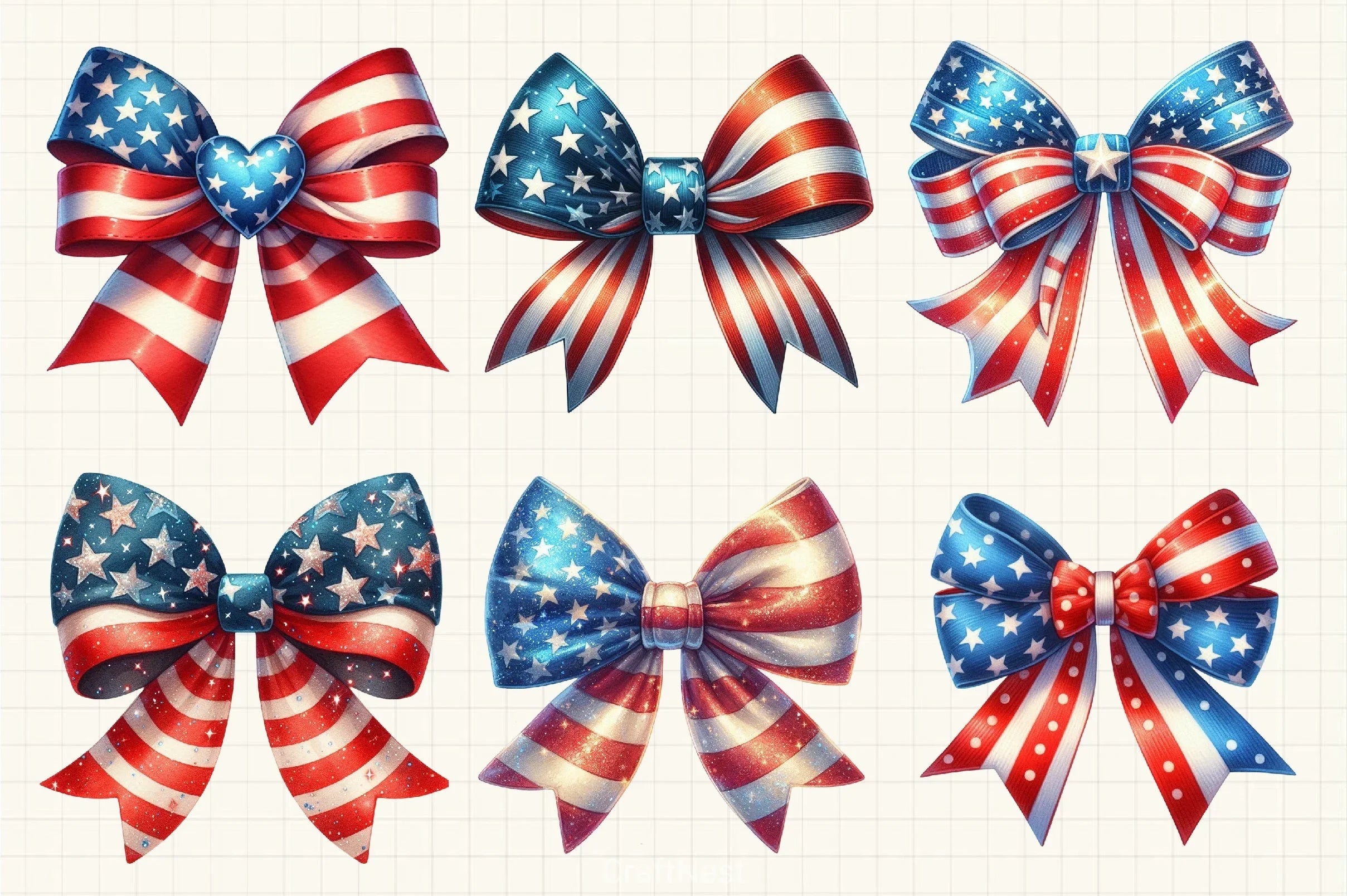 4th of July Bow Clipart Bundle 5 - CraftNest - Digital Crafting and Art
