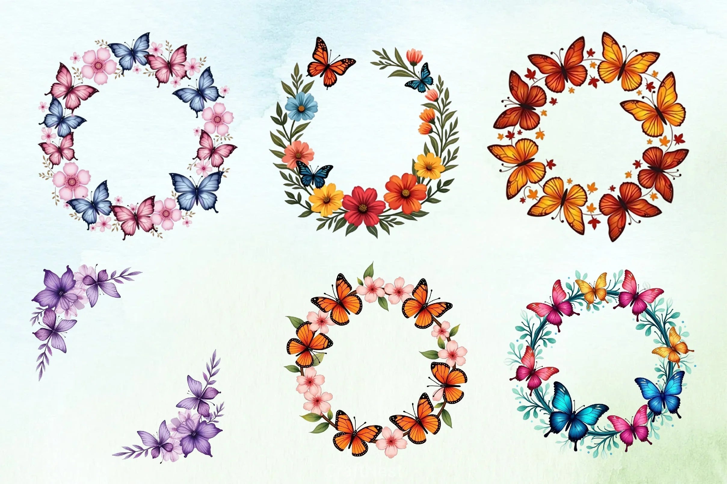 Butterfly Wreath Clipart Bundle - CraftNest - Digital Crafting and Art