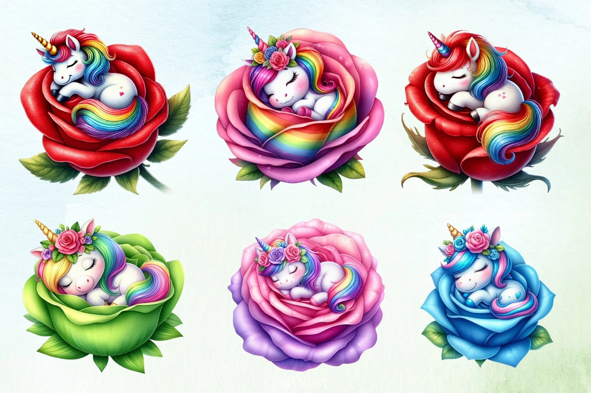 Baby Unicorn Flowers Clipart Bundle - CraftNest - Digital Crafting and Art