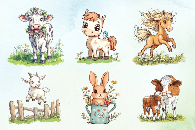 Cute Spring Farm Animals Clipart Bundle - CraftNest - Digital Crafting and Art
