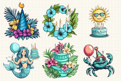 Tropical Turquoise Birthday Clipart Bundle - CraftNest - Digital Crafting and Art