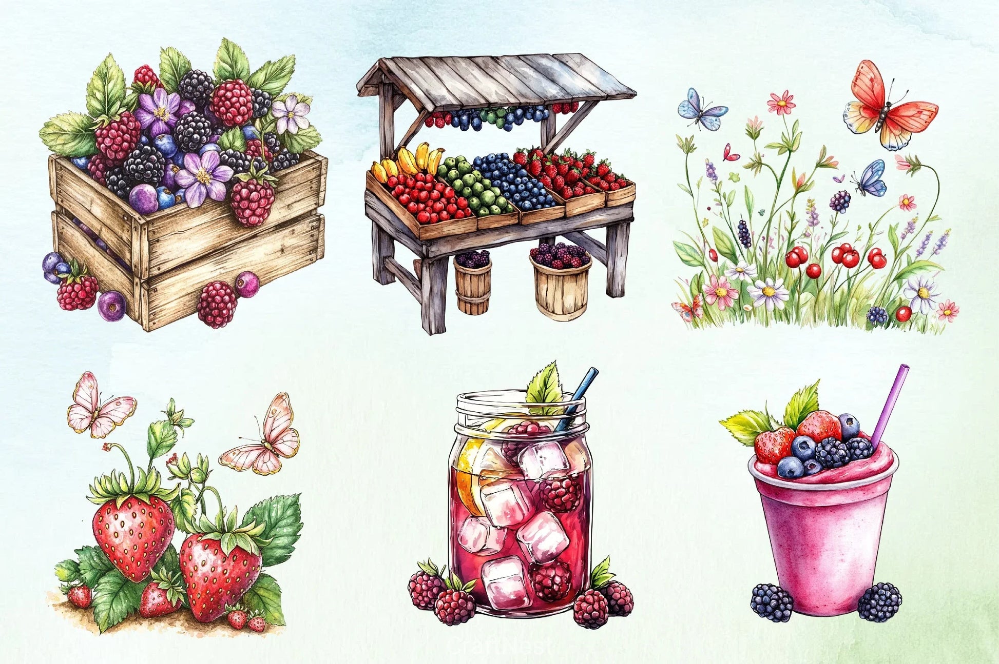 Warm Berry Spring Clipart Bundle 3 - CraftNest - Digital Crafting and Art
