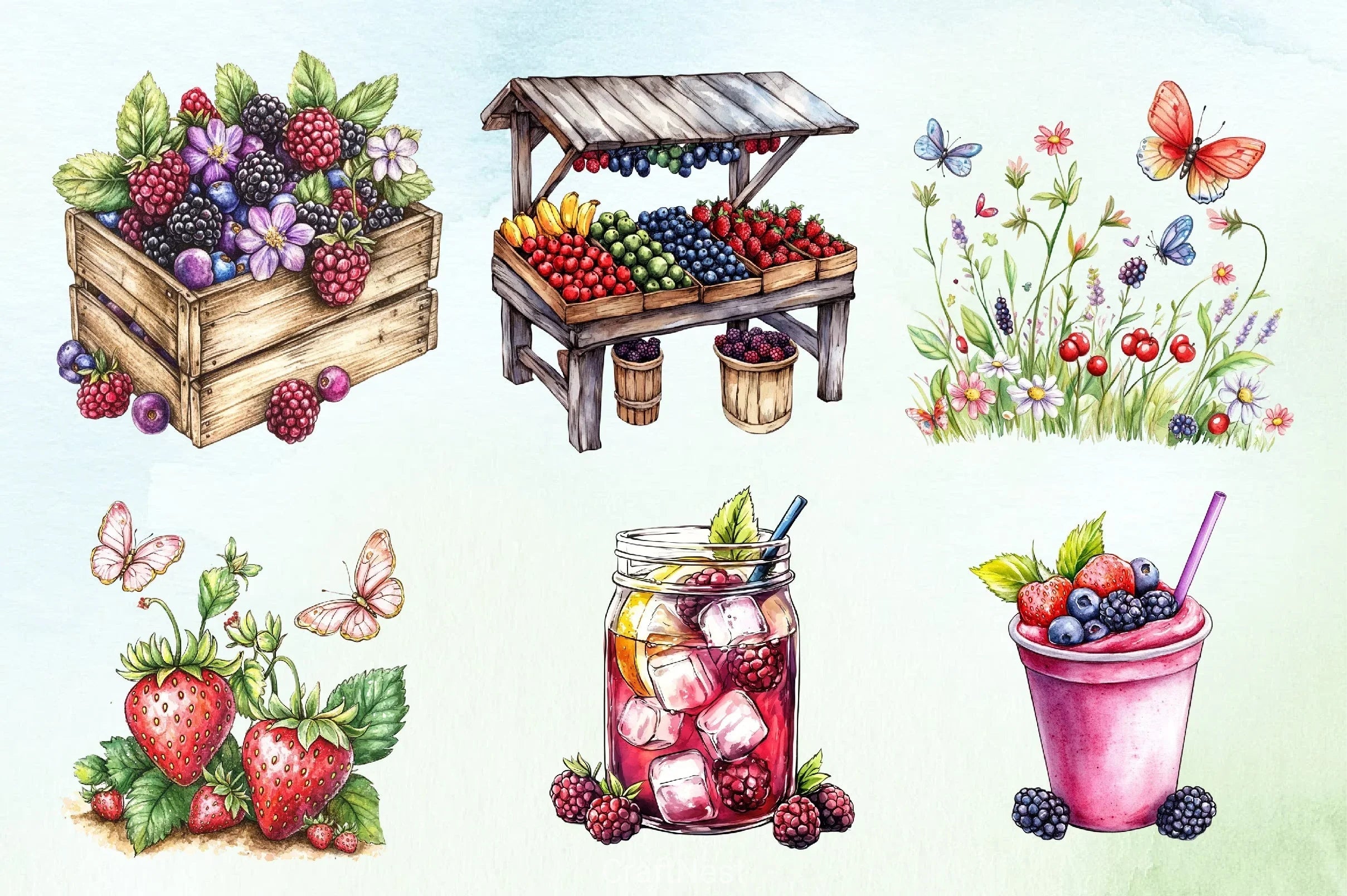 Warm Berry Spring Clipart Bundle 3 - CraftNest - Digital Crafting and Art