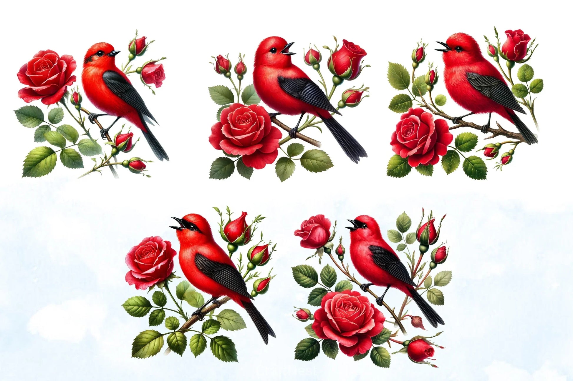 Spring Scarlet Tanager Clipart Bundle - CraftNest - Digital Crafting and Art