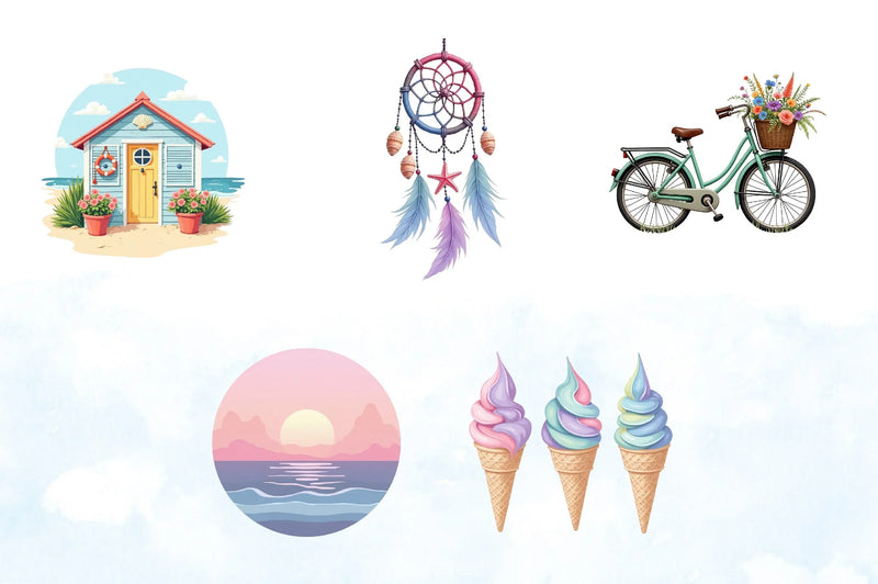 Pastel Summer Clipart Bundle - CraftNest - Digital Crafting and Art