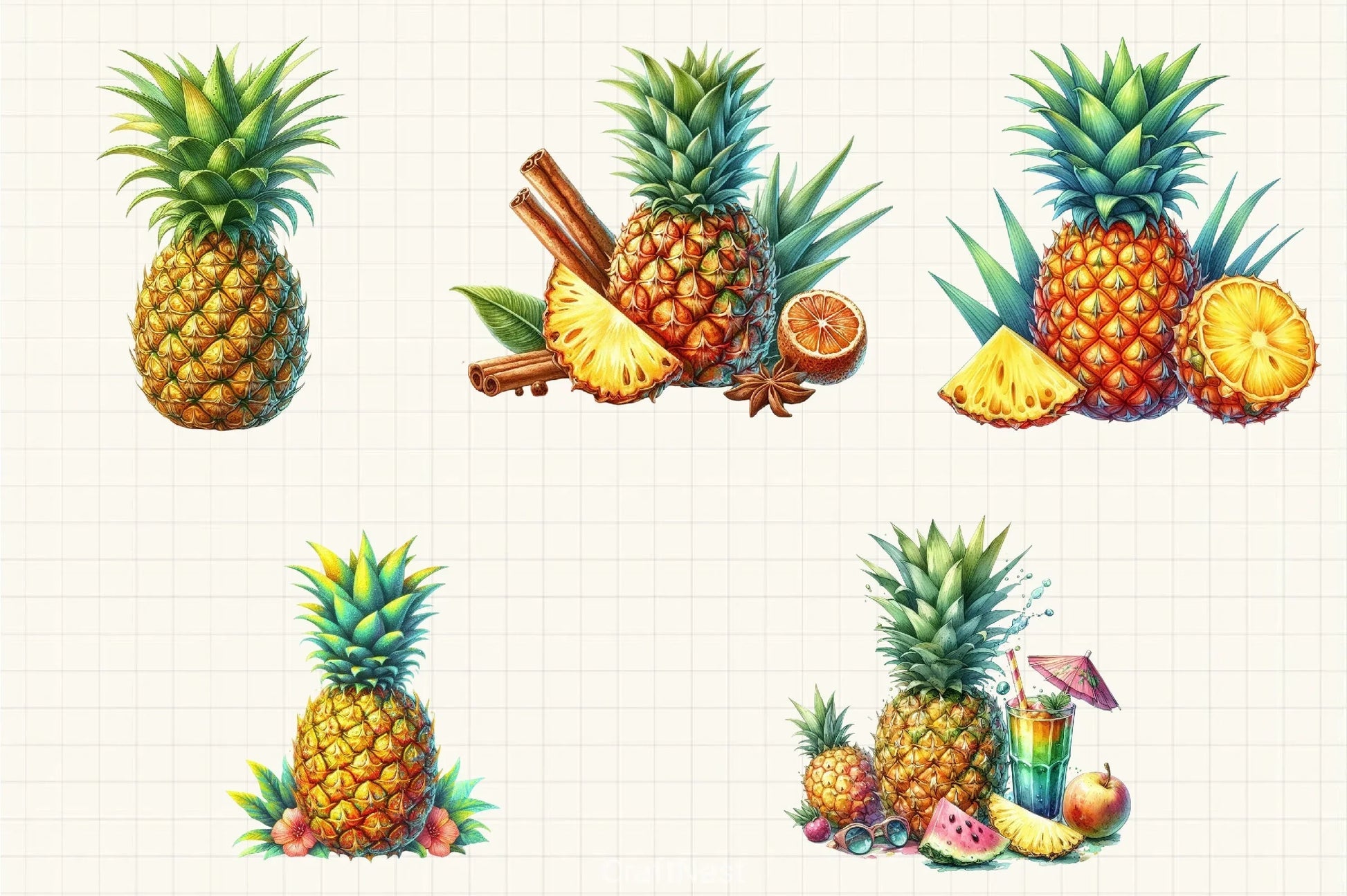 Pineapple Clipart Set 4 - CraftNest - Digital Crafting and Art