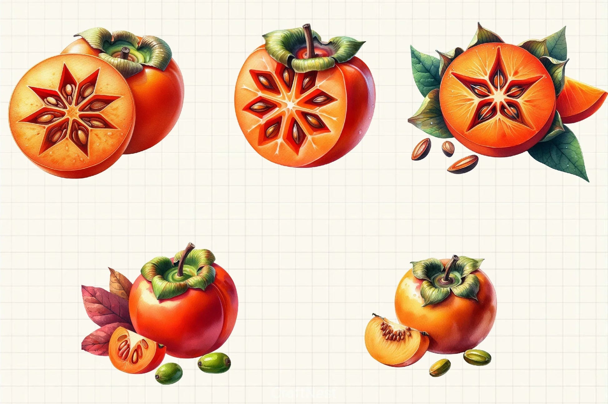 Persimmon Fruit Clipart Bundle - CraftNest - Digital Crafting and Art