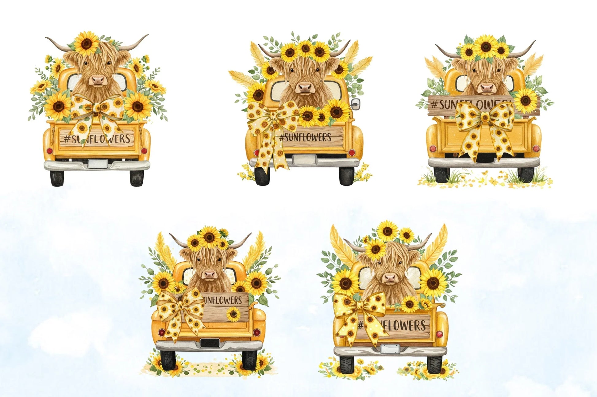 Sunflower Highland Cow Clipart Bundle 1 - CraftNest - Digital Crafting and Art
