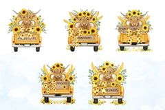Sunflower Highland Cow Clipart Bundle 1 - CraftNest - Digital Crafting and Art