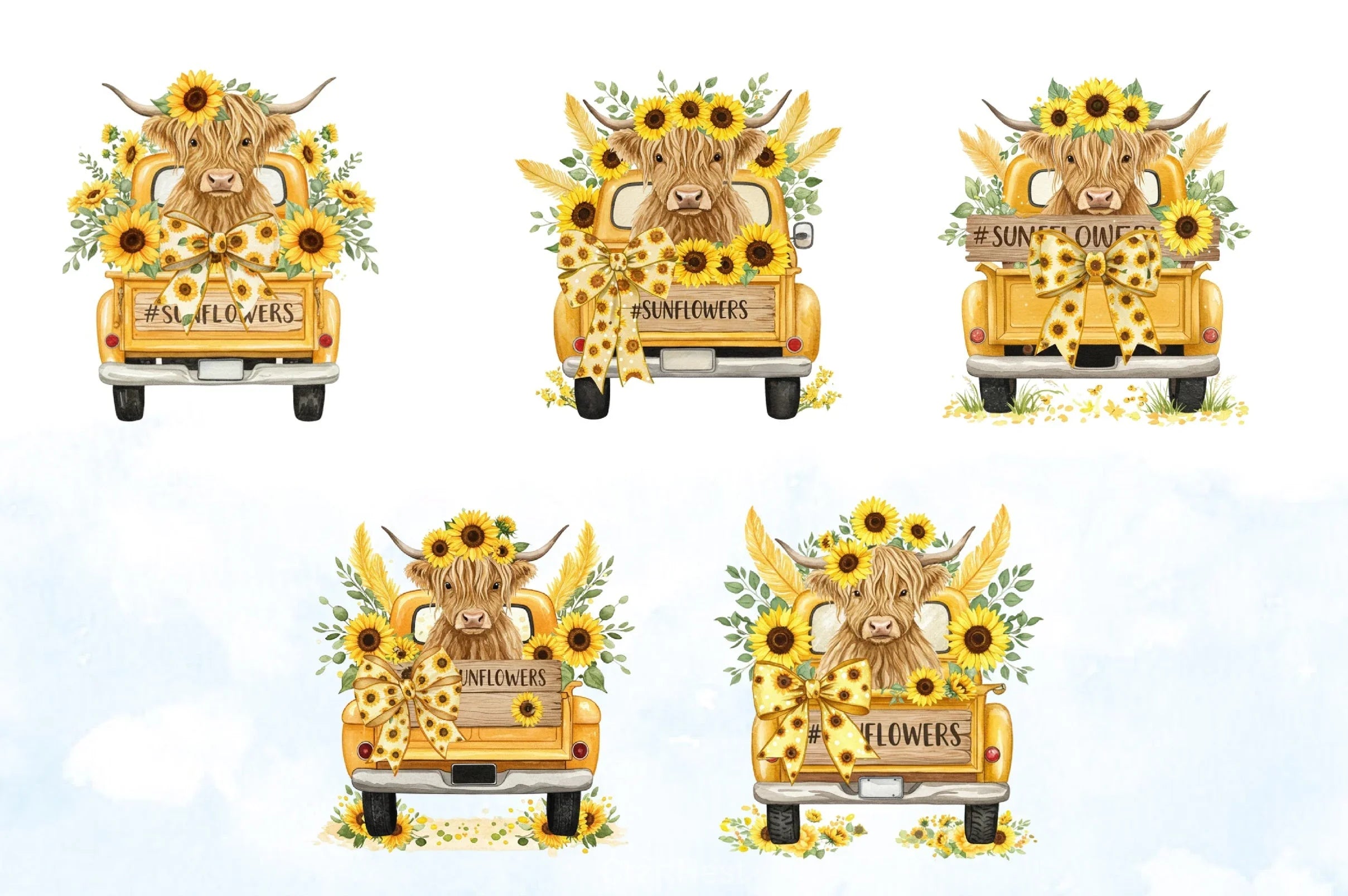 Sunflower Highland Cow Clipart Bundle 1 - CraftNest - Digital Crafting and Art