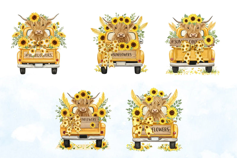 Sunflower Highland Cow Clipart Bundle 1 - CraftNest - Digital Crafting and Art