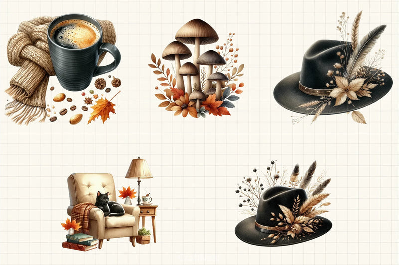 Beige & Black Autumn Clipart Bundle 2 - CraftNest - Digital Crafting and Art