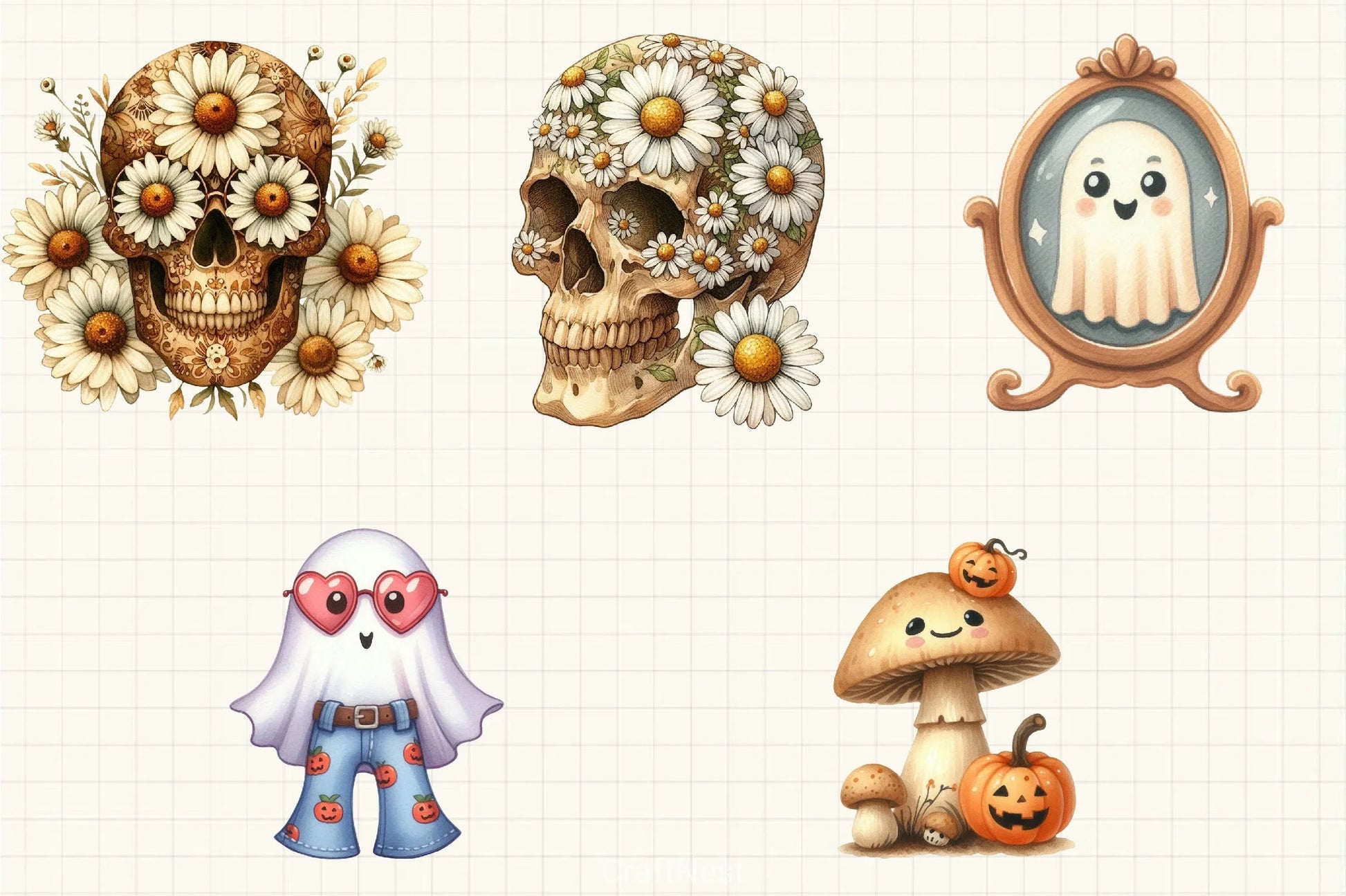 Beige Retro Halloween Clipart Bundle - CraftNest - Digital Crafting and Art