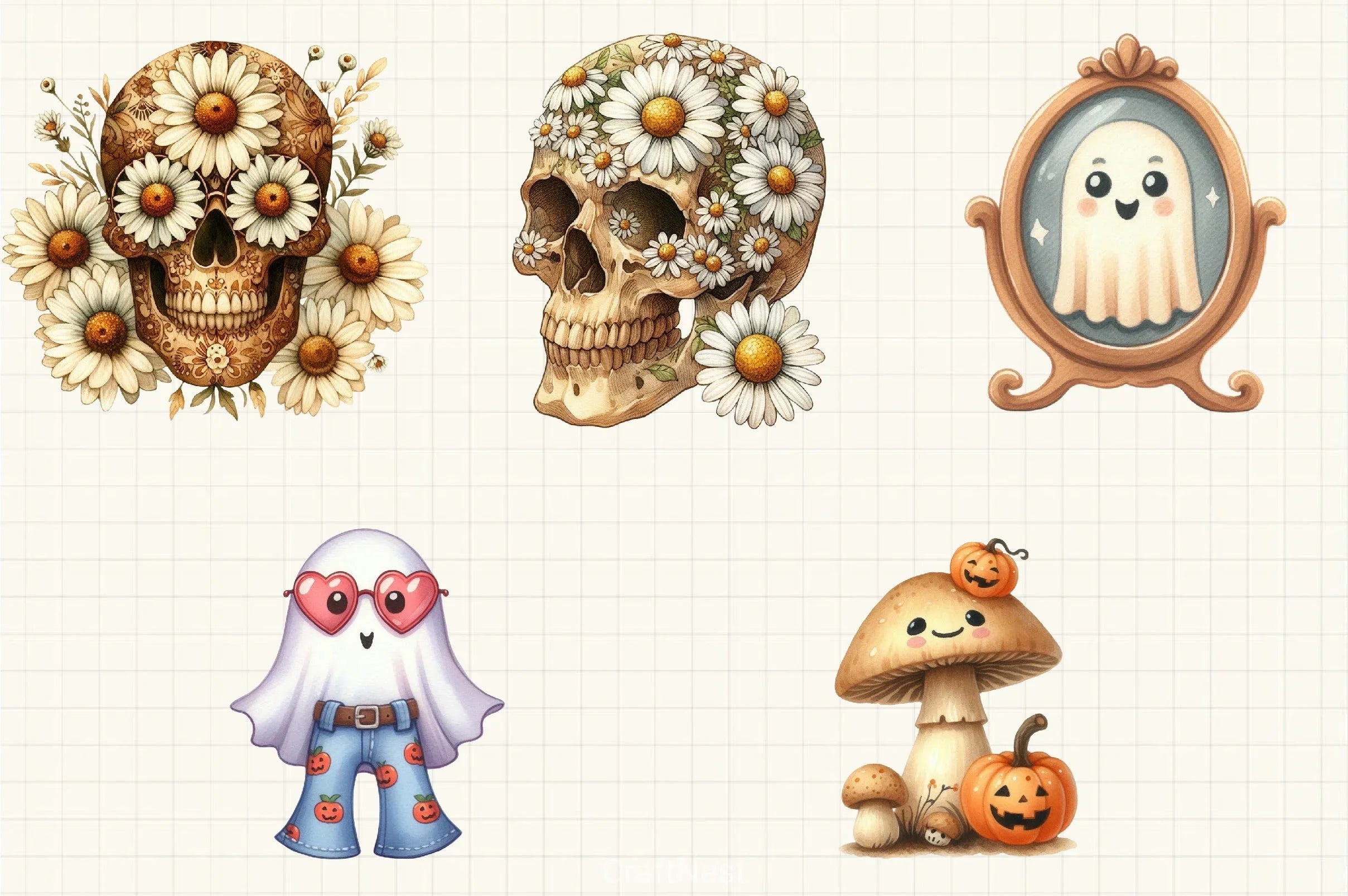 Beige Retro Halloween Clipart Bundle - CraftNest - Digital Crafting and Art