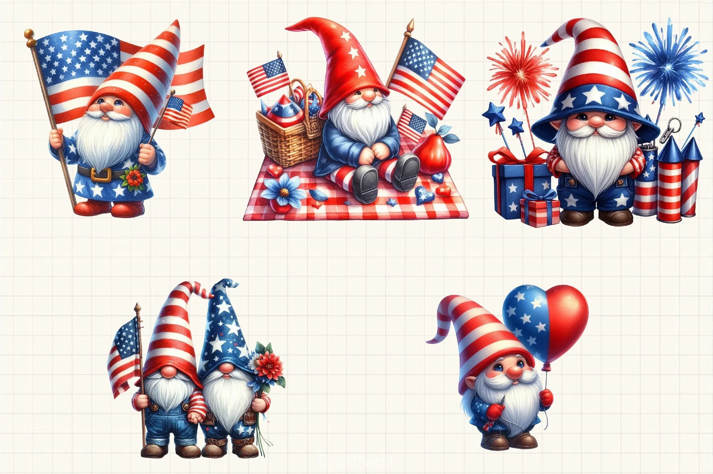 Gnome USA Flag Patriotic Clipart Bundle - CraftNest - Digital Crafting and Art