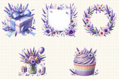 Lavender Floral Birthday Clipart Bundle - CraftNest - Digital Crafting and Art