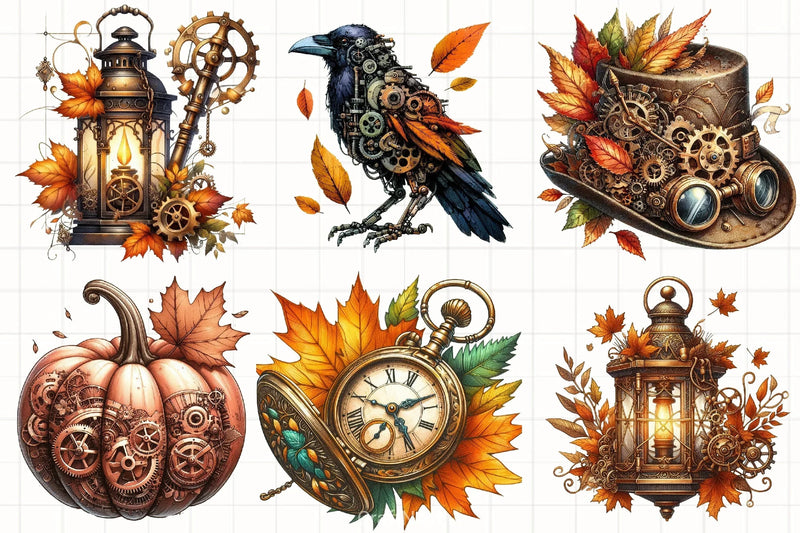 Steampunk Autumn Clipart Bundle - CraftNest - Digital Crafting and Art