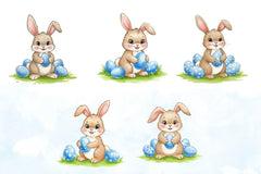 Blue Floral Easter Bunny Clipart Bundle - CraftNest - Digital Crafting and Art
