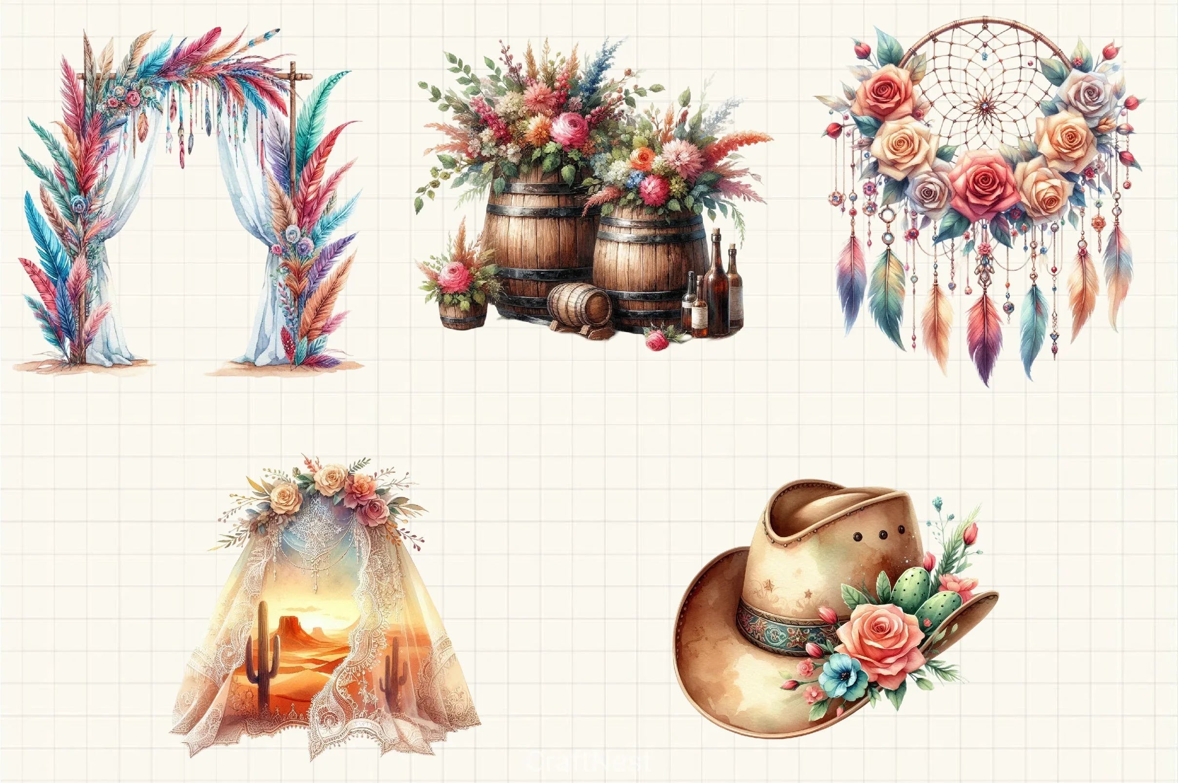 Western Boho Wedding Clipart Bundle 6 - CraftNest - Digital Crafting and Art