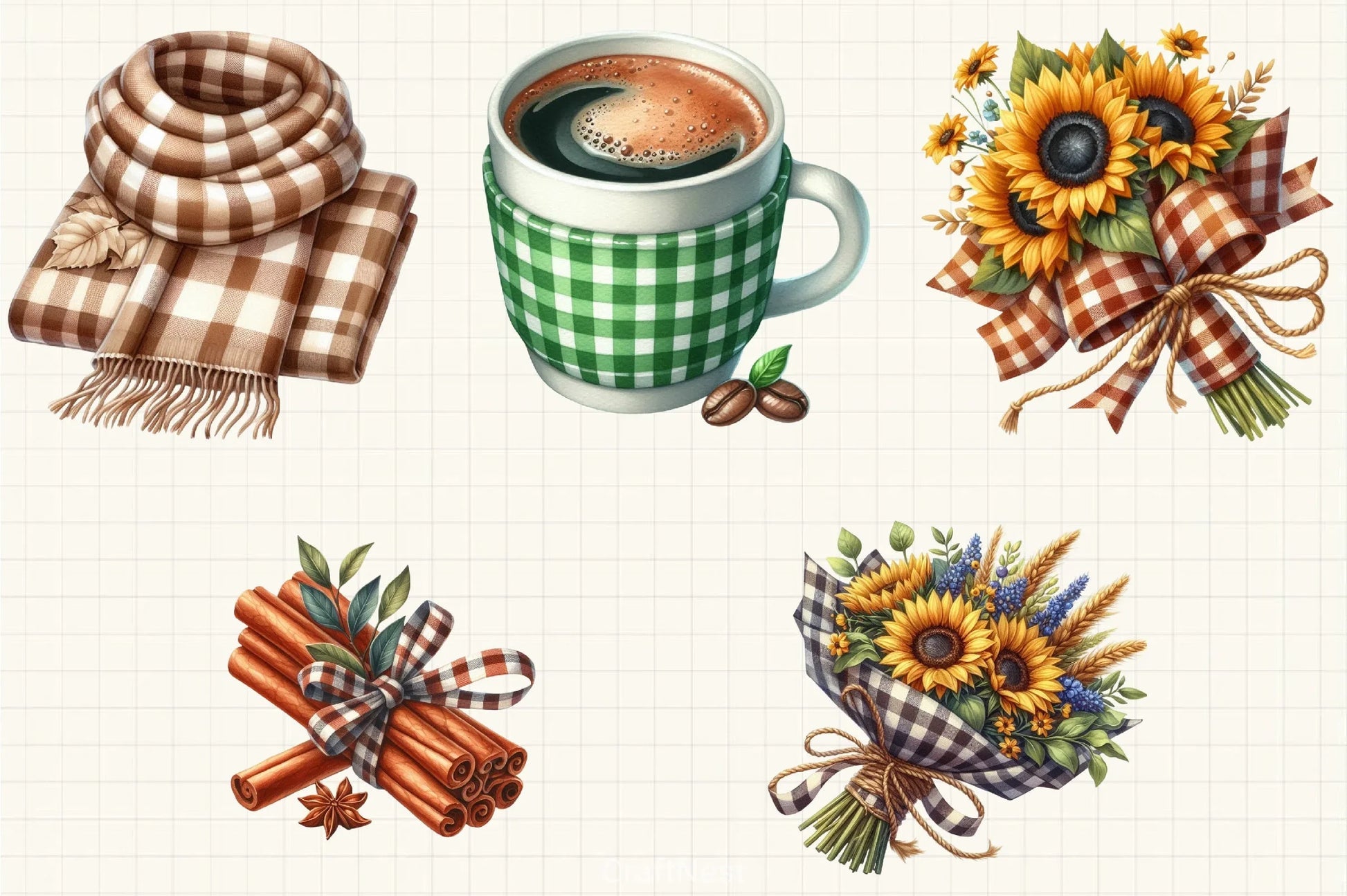 Gingham Autumn Clipart Bundle 7 - CraftNest - Digital Crafting and Art