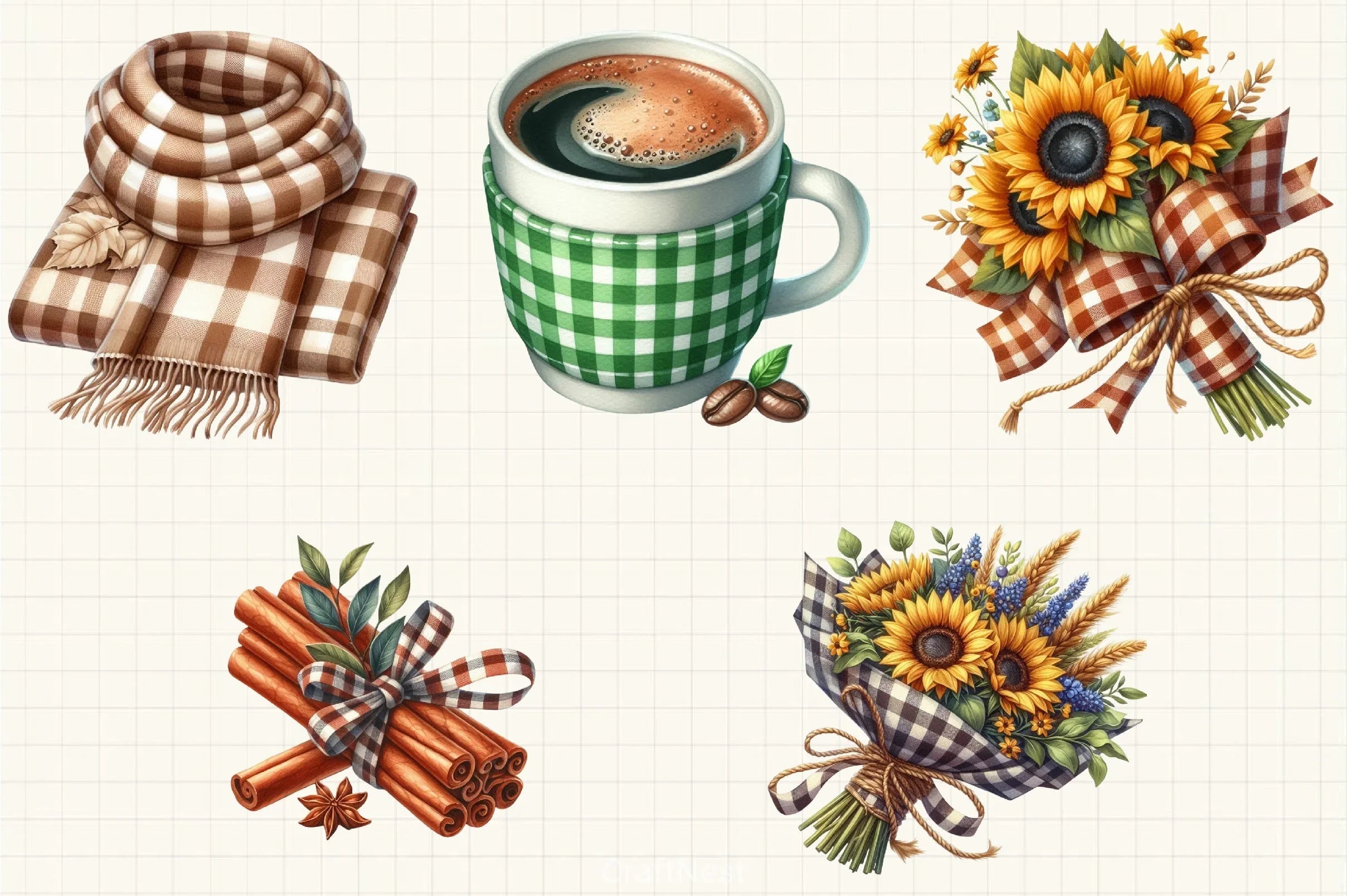 Gingham Autumn Clipart Bundle 7 - CraftNest - Digital Crafting and Art