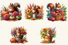 Fall Squirrel Garden Clipart Bundle 8 - CraftNest - Digital Crafting and Art