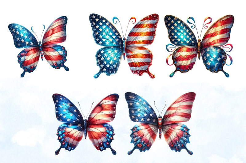 4th of July Butterflies Clipart Bundle - CraftNest - Digital Crafting and Art