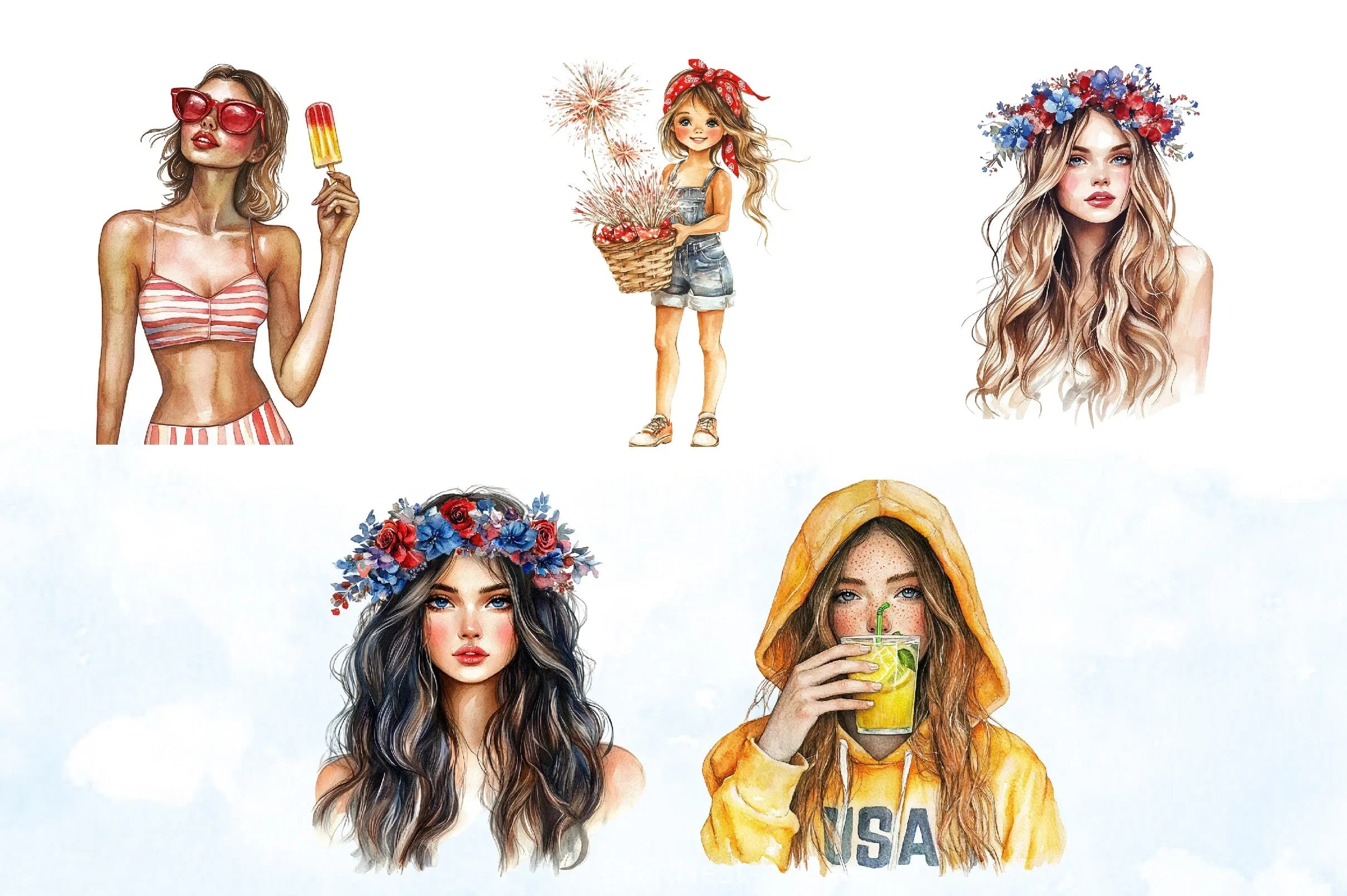 4th of July Girl Clipart Bundle 2 - CraftNest - Digital Crafting and Art