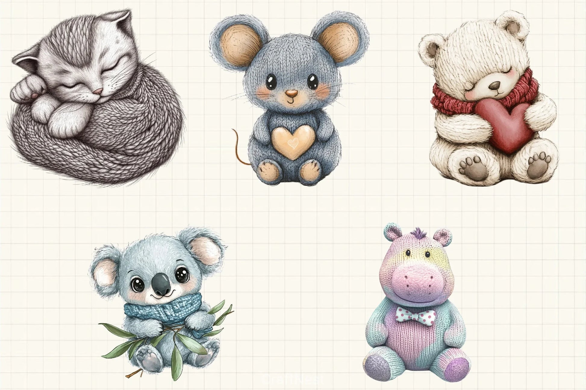 Vintage Knitted Baby Animals Clipart Bundle - CraftNest - Digital Crafting and Art
