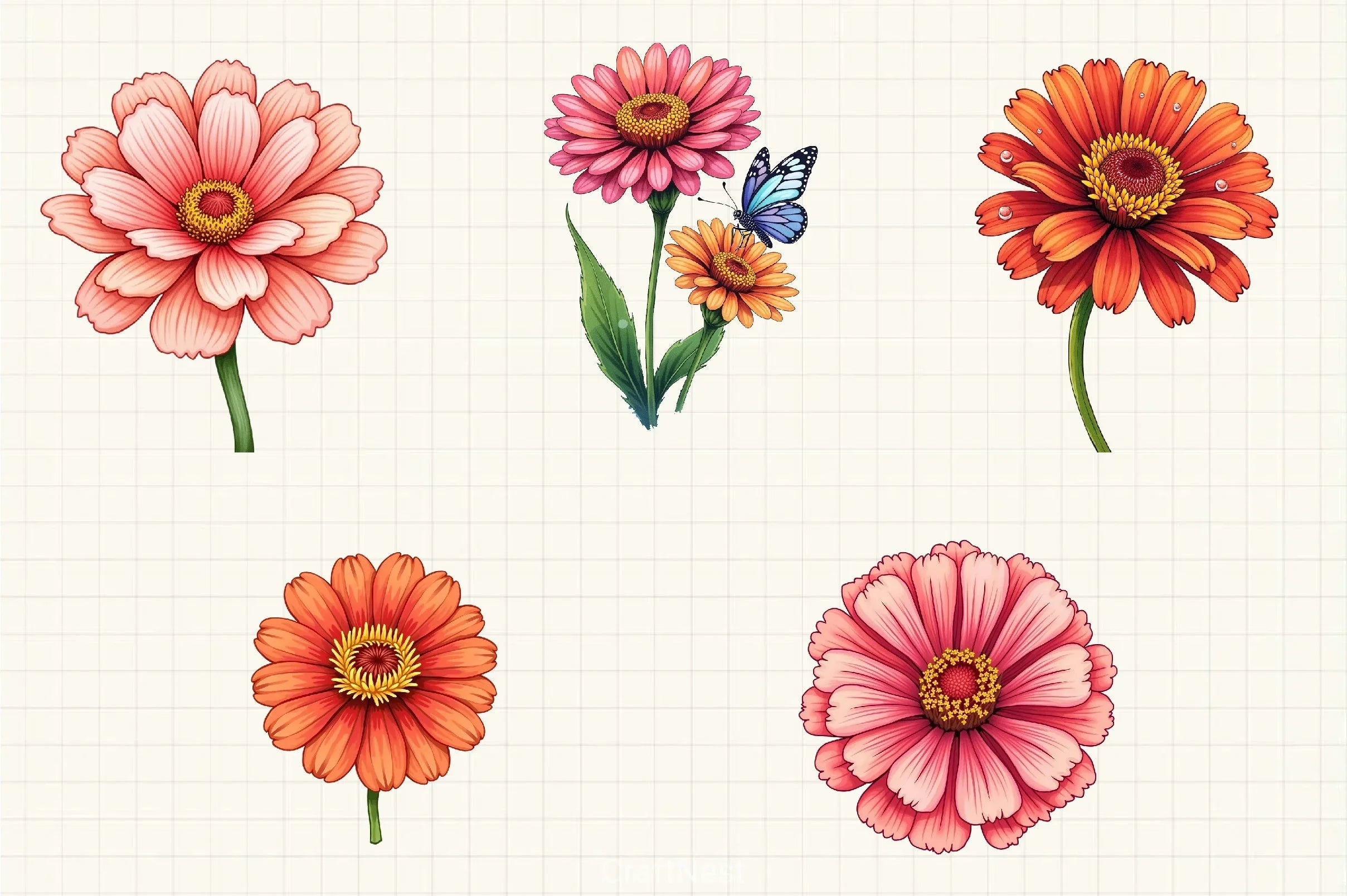 Zinnia Flower Clipart Bundle - CraftNest - Digital Crafting and Art