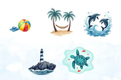 Blue Summer Beach Clipart Bundle - CraftNest - Digital Crafting and Art