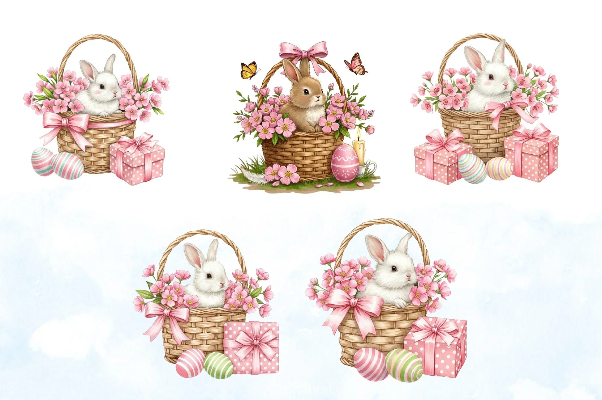Pink Pastel Easter Bunny Clipart Bundle - CraftNest - Digital Crafting and Art