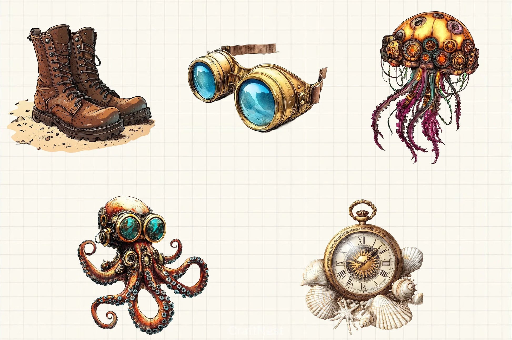 Steampunk Summer Clipart Bundle - CraftNest - Digital Crafting and Art