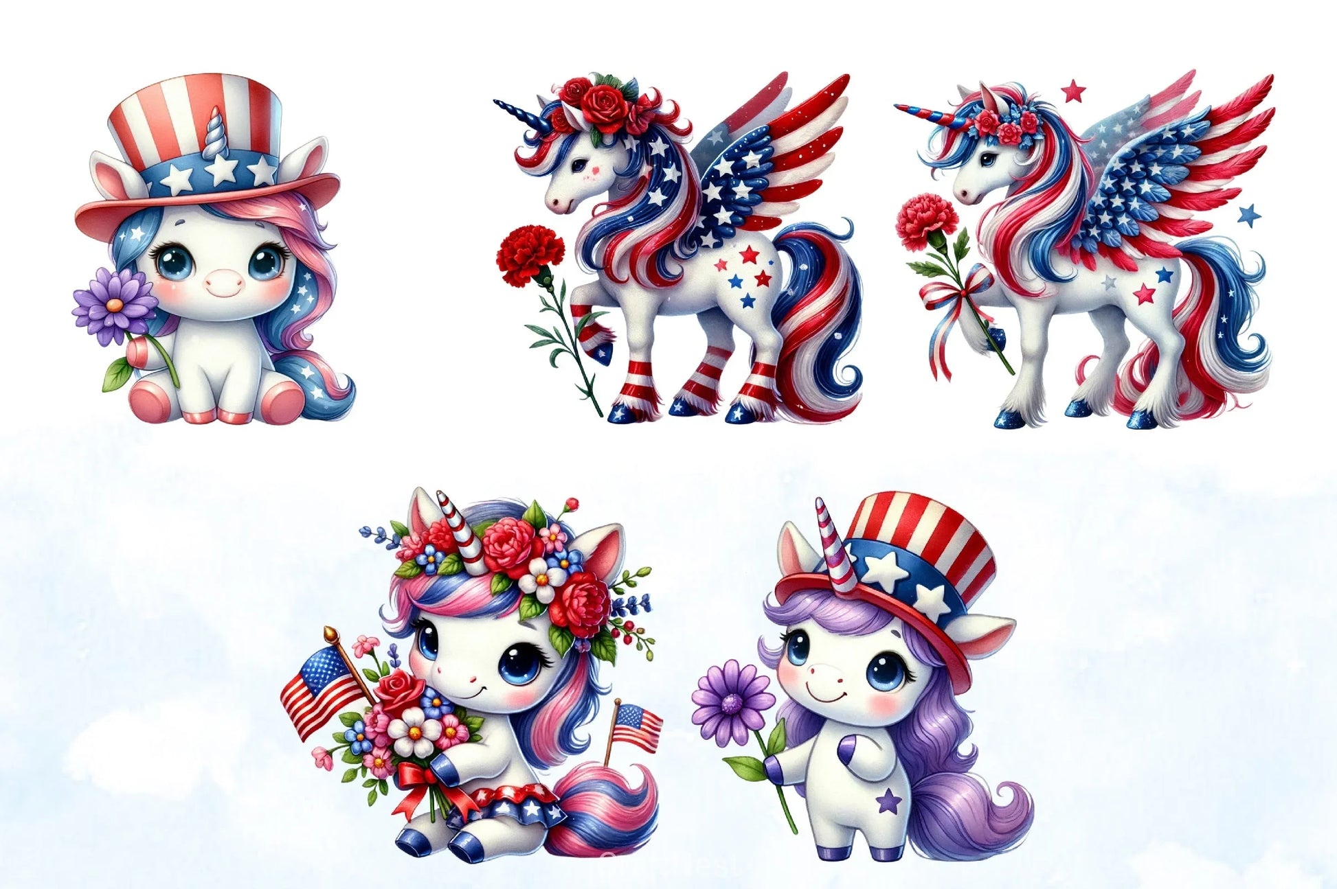 4th of July Unicorn Clipart Bundle 5 - CraftNest - Digital Crafting and Art