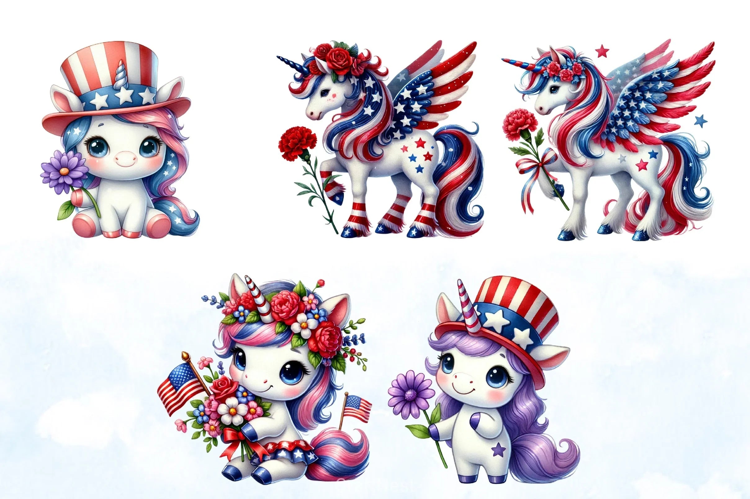 4th of July Unicorn Clipart Bundle 5 - CraftNest - Digital Crafting and Art