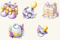 Yellow Lilac Baby Nursery Clipart Bundle - CraftNest - Digital Crafting and Art