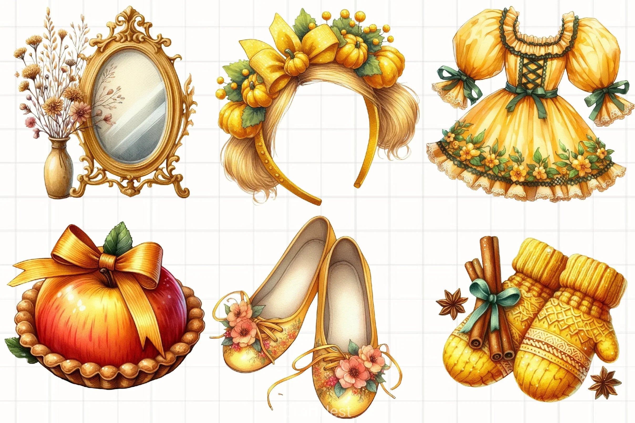 Yellow Coquette Autumn Clipart Bundle - CraftNest - Digital Crafting and Art