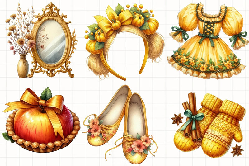Yellow Coquette Autumn Clipart Bundle - CraftNest - Digital Crafting and Art
