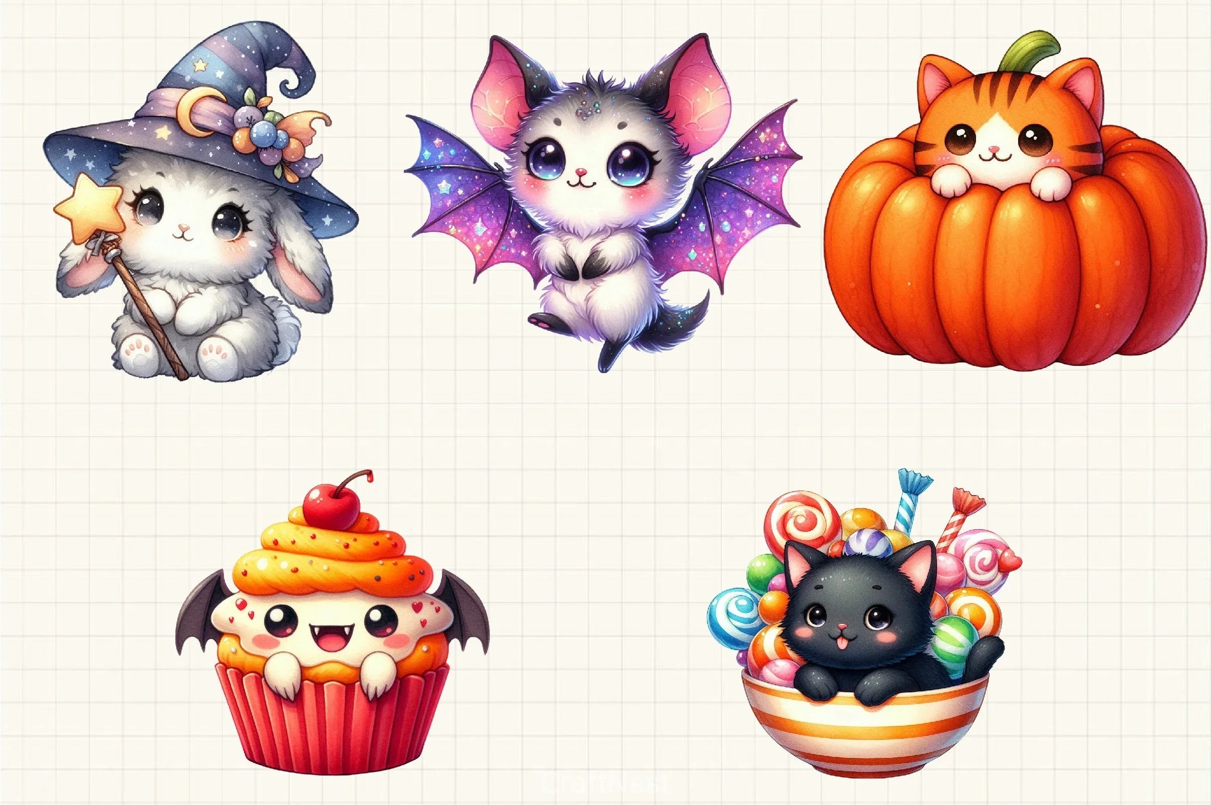 Kawaii Halloween Clipart Bundle 64 - CraftNest - Digital Crafting and Art