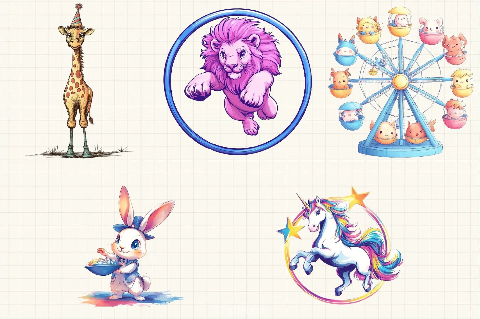 Pastel Summer Circus Clipart Bundle - CraftNest - Digital Crafting and Art