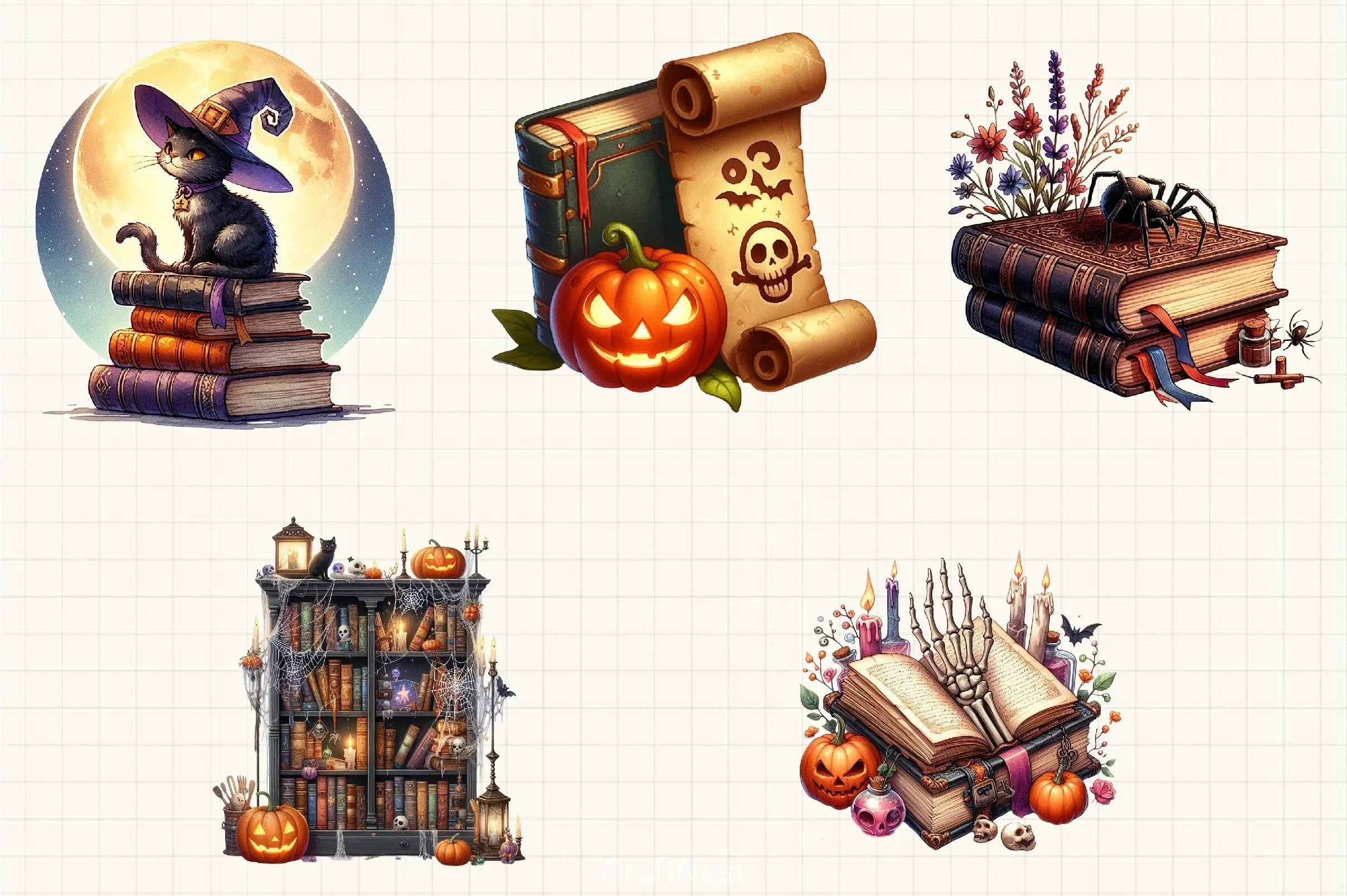 Books & Halloween Clipart Bundle - CraftNest - Digital Crafting and Art