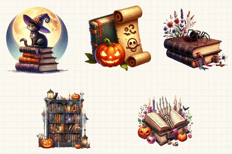 Books & Halloween Clipart Bundle - CraftNest - Digital Crafting and Art