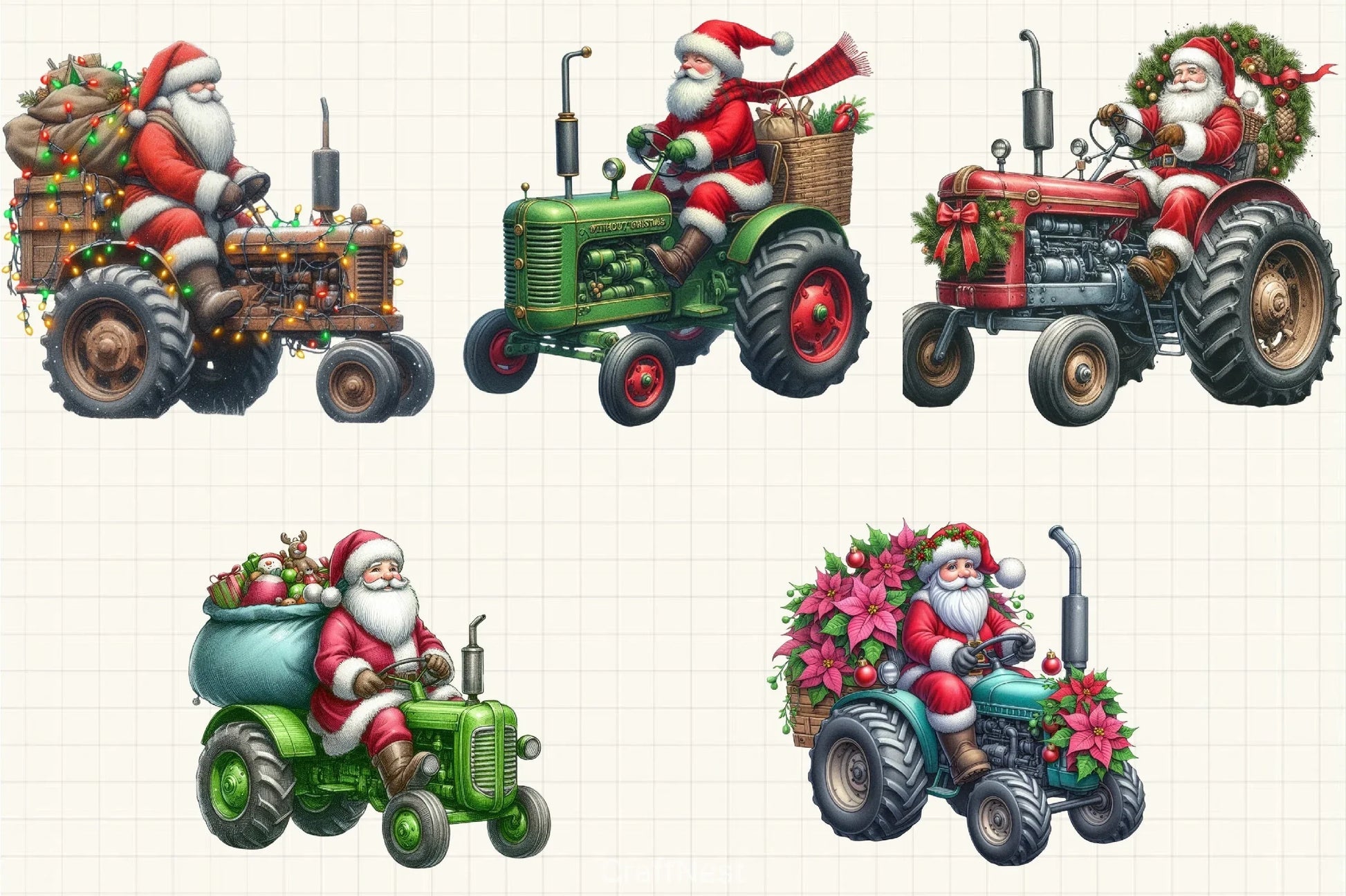 Christmas Santa Tractor Clipart Bundle - CraftNest - Digital Crafting and Art