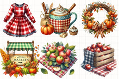 Gingham Autumn Clipart Bundle 4 - CraftNest - Digital Crafting and Art