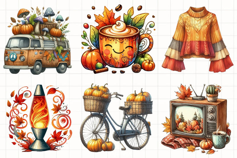Retro Autumn Clipart Bundle 6 - CraftNest - Digital Crafting and Art
