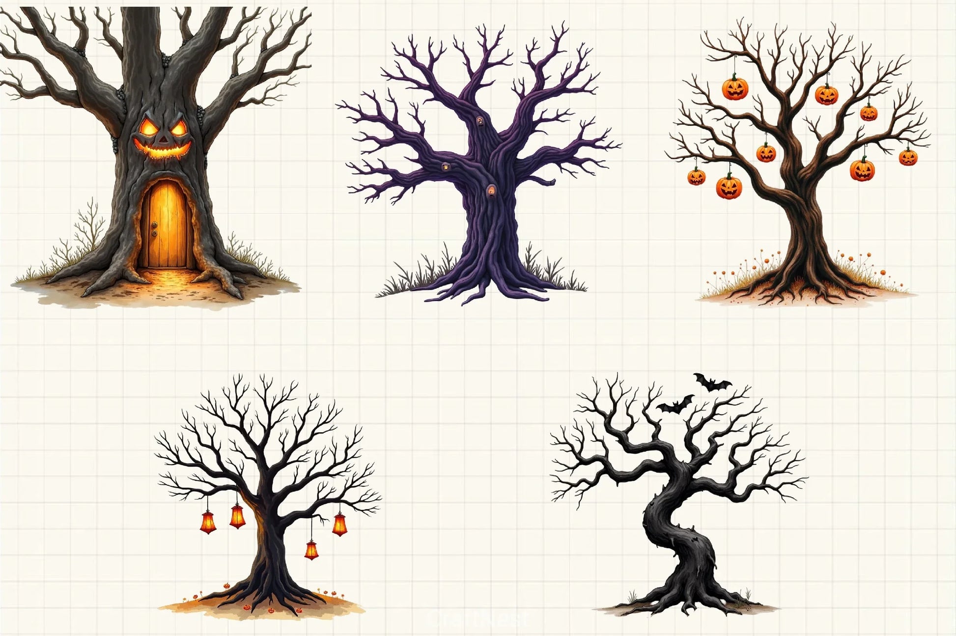 Halloween Tree Clipart Bundle 2 - CraftNest - Digital Crafting and Art