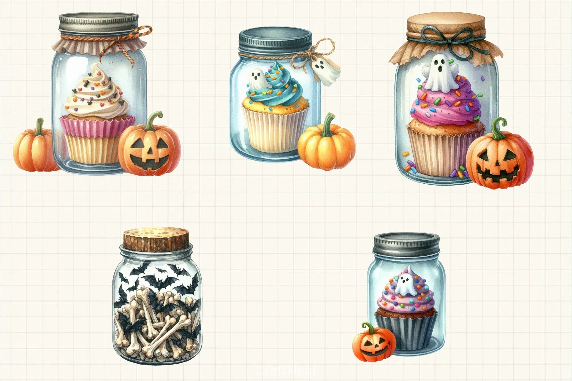 Cute Halloween Mason Jar Clipart Bundle - CraftNest - Digital Crafting and Art